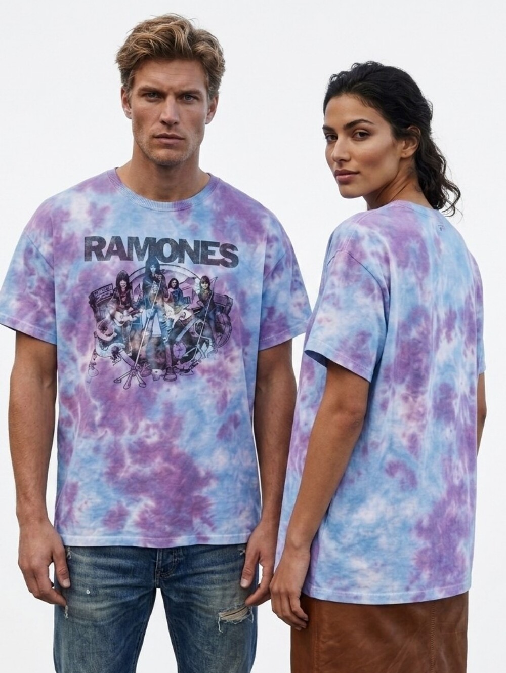 New Ramones Band Soft Tie Dye Oversized Cotton Tee Unisex Women's Men's